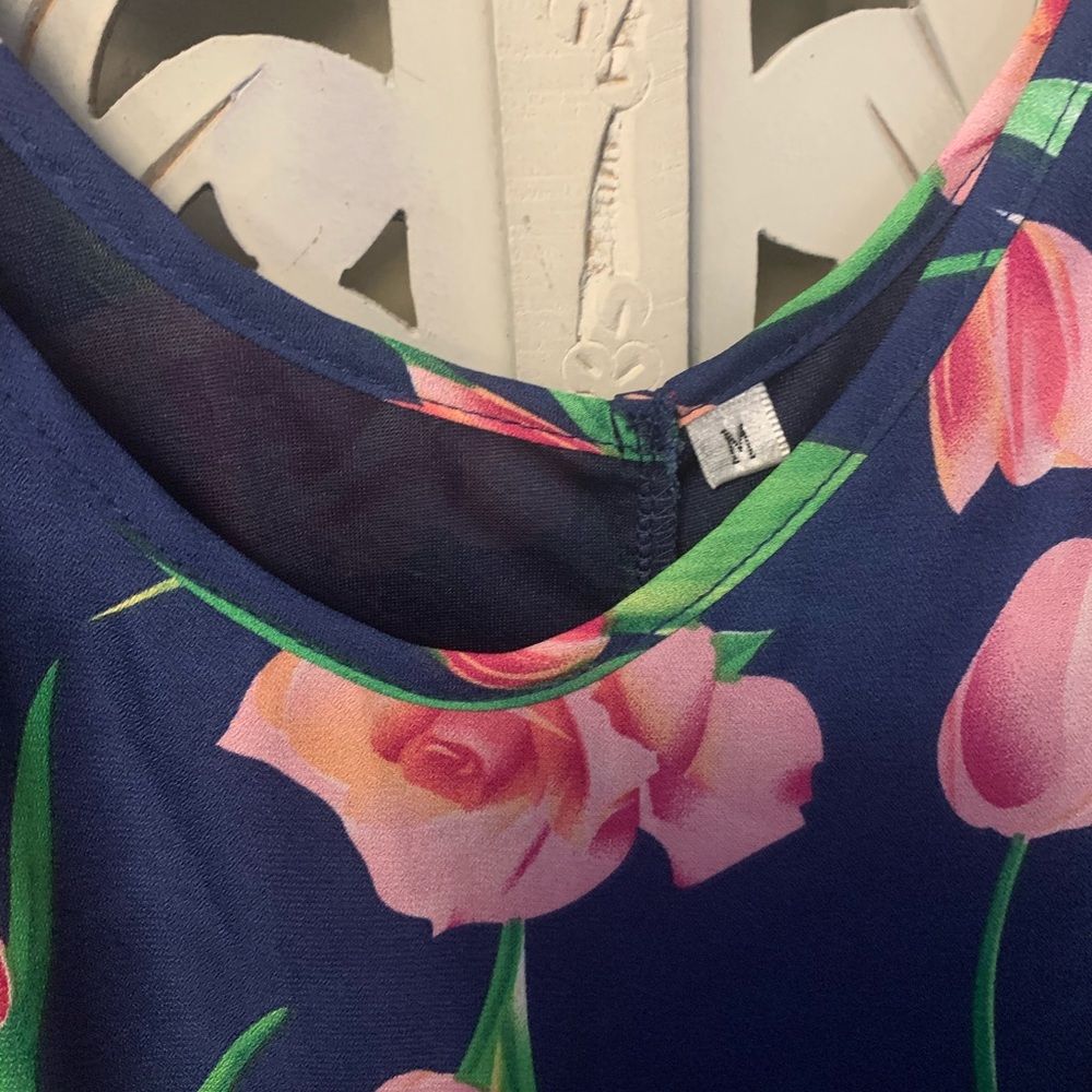 BLUE WITH PINK FLOWERS SLEEVELESS SWIM COVER OR MINI DRESS - Picture 5 of 5